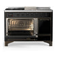 ILVE Majestic III 48-Inch Dual Fuel Range with 5 Sealed Burners + Griddle + French Top, 5.02 cu. ft. Oven, Glossy Black with Burnished Trim, Natural Gas, Solid Door, UM48FSQNR3BKB
