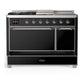 ILVE Majestic III 48-Inch Dual Fuel Range with 5 Sealed Burners + Griddle + French Top, 5.02 cu. ft. Oven, Glossy Black with Chrome Trim, Liquid Propane, Solid Door, UM48FSQNR3BKCLP