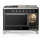 ILVE Majestic III 48-Inch Dual Fuel Range with 5 Sealed Burners + Griddle + French Top, 5.02 cu. ft. Oven, Glossy Black with Chrome Trim, Natural Gas, Solid Door, UM48FSQNR3BKC