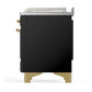ILVE Majestic III 48-Inch Dual Fuel Range with 5 Sealed Burners + Griddle + French Top, 5.02 cu. ft. Oven, Glossy Black with Brass Trim, Natural Gas, Solid Door, UM48FSQNR3BKG
