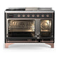 ILVE Majestic III 48-Inch Dual Fuel Range with 5 Sealed Burners + Griddle + French Top, 5.02 cu. ft. Oven, Glossy Black with Copper Trim, Natural Gas, Solid Door, UM48FSQNR3BKP