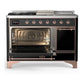 ILVE Majestic III 48-Inch Dual Fuel Range with 5 Sealed Burners + Griddle + French Top, 5.02 cu. ft. Oven, Glossy Black with Copper Trim, Natural Gas, Solid Door, UM48FSQNR3BKP