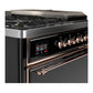 ILVE Majestic III 48-Inch Dual Fuel Range with 5 Sealed Burners + Griddle + French Top, 5.02 cu. ft. Oven, Glossy Black with Copper Trim, Natural Gas, Solid Door, UM48FSQNR3BKP