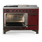 ILVE Majestic III 48-Inch Dual Fuel Range with 5 Sealed Burners + Griddle + French Top, 5.02 cu. ft. Oven, Burgundy with Burnished Trim, Liquid Propane, Solid Door, UM48FSQNR3BUBLP