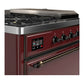 ILVE Majestic III 48-Inch Dual Fuel Range with 5 Sealed Burners + Griddle + French Top, 5.02 cu. ft. Oven, Burgundy with Burnished Trim, Natural Gas, Solid Door, UM48FSQNR3BUB