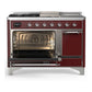 ILVE Majestic III 48-Inch Dual Fuel Range with 5 Sealed Burners + Griddle + French Top, 5.02 cu. ft. Oven, Burgundy with Chrome Trim, Liquid Propane, Solid Door, UM48FSQNR3BUCLP