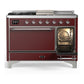ILVE Majestic III 48-Inch Dual Fuel Range with 5 Sealed Burners + Griddle + French Top, 5.02 cu. ft. Oven, Burgundy with Chrome Trim, Liquid Propane, Solid Door, UM48FSQNR3BUCLP