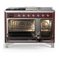 ILVE Majestic III 48-Inch Dual Fuel Range with 5 Sealed Burners + Griddle + French Top, 5.02 cu. ft. Oven, Burgundy with Chrome Trim, Natural Gas, Solid Door, UM48FSQNR3BUC