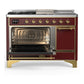 ILVE Majestic III 48-Inch Dual Fuel Range with 5 Sealed Burners + Griddle + French Top, 5.02 cu. ft. Oven, Burgundy with Brass Trim, Liquid Propane, Solid Door, UM48FSQNR3BUGLP