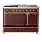 ILVE Majestic III 48-Inch Dual Fuel Range with 5 Sealed Burners + Griddle + French Top, 5.02 cu. ft. Oven, Burgundy with Brass Trim, Natural Gas, Solid Door, UM48FSQNR3BUG