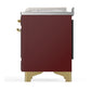 ILVE Majestic III 48-Inch Dual Fuel Range with 5 Sealed Burners + Griddle + French Top, 5.02 cu. ft. Oven, Burgundy with Brass Trim, Natural Gas, Solid Door, UM48FSQNR3BUG