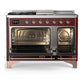 ILVE Majestic III 48-Inch Dual Fuel Range with 5 Sealed Burners + Griddle + French Top, 5.02 cu. ft. Oven, Burgundy with Copper Trim, Liquid Propane, Solid Door, UM48FSQNR3BUPLP