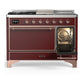 ILVE Majestic III 48-Inch Dual Fuel Range with 5 Sealed Burners + Griddle + French Top, 5.02 cu. ft. Oven, Burgundy with Copper Trim, Liquid Propane, Solid Door, UM48FSQNR3BUPLP