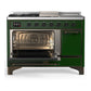 ILVE Majestic III 48-Inch Dual Fuel Range with 5 Sealed Burners + Griddle + French Top, 5.02 cu. ft. Oven, Emerald Green with Burnished Trim, Liquid Propane, Solid Door, UM48FSQNR3EGBLP