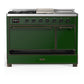 ILVE Majestic III 48-Inch Dual Fuel Range with 5 Sealed Burners + Griddle + French Top, 5.02 cu. ft. Oven, Emerald Green with Burnished Trim, Natural Gas, Solid Door, UM48FSQNR3EGB