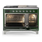 ILVE Majestic III 48-Inch Dual Fuel Range with 5 Sealed Burners + Griddle + French Top, 5.02 cu. ft. Oven, Emerald Green with Chrome Trim, Liquid Propane, Solid Door, UM48FSQNR3EGCLP