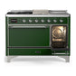 ILVE Majestic III 48-Inch Dual Fuel Range with 5 Sealed Burners + Griddle + French Top, 5.02 cu. ft. Oven, Emerald Green with Chrome Trim, Liquid Propane, Solid Door, UM48FSQNR3EGCLP