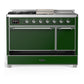 ILVE Majestic III 48-Inch Dual Fuel Range with 5 Sealed Burners + Griddle + French Top, 5.02 cu. ft. Oven, Emerald Green with Chrome Trim, Liquid Propane, Solid Door, UM48FSQNR3EGCLP