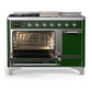 ILVE Majestic III 48-Inch Dual Fuel Range with 5 Sealed Burners + Griddle + French Top, 5.02 cu. ft. Oven, Emerald Green with Chrome Trim, Natural Gas, Solid Door, UM48FSQNR3EGC
