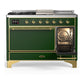 ILVE Majestic III 48-Inch Dual Fuel Range with 5 Sealed Burners + Griddle + French Top, 5.02 cu. ft. Oven, Emerald Green with Brass Trim, Natural Gas, Solid Door, UM48FSQNR3EGG