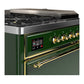 ILVE Majestic III 48-Inch Dual Fuel Range with 5 Sealed Burners + Griddle + French Top, 5.02 cu. ft. Oven, Emerald Green with Brass Trim, Natural Gas, Solid Door, UM48FSQNR3EGG