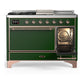 ILVE Majestic III 48-Inch Dual Fuel Range with 5 Sealed Burners + Griddle + French Top, 5.02 cu. ft. Oven, Emerald Green with Copper Trim, Liquid Propane, Solid Door, UM48FSQNR3EGPLP