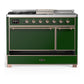 ILVE Majestic III 48-Inch Dual Fuel Range with 5 Sealed Burners + Griddle + French Top, 5.02 cu. ft. Oven, Emerald Green with Copper Trim, Liquid Propane, Solid Door, UM48FSQNR3EGPLP