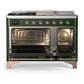 ILVE Majestic III 48-Inch Dual Fuel Range with 5 Sealed Burners + Griddle + French Top, 5.02 cu. ft. Oven, Emerald Green with Copper Trim, Natural Gas, Solid Door, UM48FSQNR3EGP