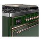 ILVE Majestic III 48-Inch Dual Fuel Range with 5 Sealed Burners + Griddle + French Top, 5.02 cu. ft. Oven, Emerald Green with Copper Trim, Natural Gas, Solid Door, UM48FSQNR3EGP