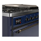 ILVE Majestic III 48-Inch Dual Fuel Range with 5 Sealed Burners + Griddle + French Top, 5.02 cu. ft. Oven, Mightnight Blue with Burnished Trim, Natural Gas, Solid Door, UM48FSQNR3MBB