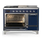 ILVE Majestic III 48-Inch Dual Fuel Range with 5 Sealed Burners + Griddle + French Top, 5.02 cu. ft. Oven, Mightnight Blue with Chrome Trim, Liquid Propane, Solid Door, UM48FSQNR3MBCLP