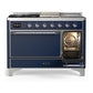 ILVE Majestic III 48-Inch Dual Fuel Range with 5 Sealed Burners + Griddle + French Top, 5.02 cu. ft. Oven, Mightnight Blue with Chrome Trim, Natural Gas, Solid Door, UM48FSQNR3MBC