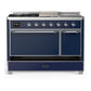 ILVE Majestic III 48-Inch Dual Fuel Range with 5 Sealed Burners + Griddle + French Top, 5.02 cu. ft. Oven, Mightnight Blue with Chrome Trim, Natural Gas, Solid Door, UM48FSQNR3MBC