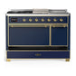 ILVE Majestic III 48-Inch Dual Fuel Range with 5 Sealed Burners + Griddle + French Top, 5.02 cu. ft. Oven, Mightnight Blue with Brass Trim, Natural Gas, Solid Door, UM48FSQNR3MBG