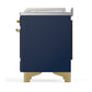 ILVE Majestic III 48-Inch Dual Fuel Range with 5 Sealed Burners + Griddle + French Top, 5.02 cu. ft. Oven, Mightnight Blue with Brass Trim, Natural Gas, Solid Door, UM48FSQNR3MBG