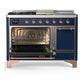 ILVE Majestic III 48-Inch Dual Fuel Range with 5 Sealed Burners + Griddle + French Top, 5.02 cu. ft. Oven, Mightnight Blue with Copper Trim, Liquid Propane, Solid Door, UM48FSQNR3MBPLP