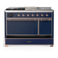 ILVE Majestic III 48-Inch Dual Fuel Range with 5 Sealed Burners + Griddle + French Top, 5.02 cu. ft. Oven, Mightnight Blue with Copper Trim, Liquid Propane, Solid Door, UM48FSQNR3MBPLP