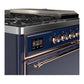 ILVE Majestic III 48-Inch Dual Fuel Range with 5 Sealed Burners + Griddle + French Top, 5.02 cu. ft. Oven, Mightnight Blue with Copper Trim, Natural Gas, Solid Door, UM48FSQNR3MBP