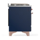 ILVE Majestic III 48-Inch Dual Fuel Range with 5 Sealed Burners + Griddle + French Top, 5.02 cu. ft. Oven, Mightnight Blue with Copper Trim, Natural Gas, Solid Door, UM48FSQNR3MBP