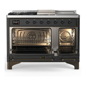 ILVE Majestic III 48-Inch Dual Fuel Range with 5 Sealed Burners + Griddle + French Top, 5.02 cu. ft. Oven, Matte Graphite with Burnished Trim, Liquid Propane, Solid Door, UM48FSQNR3MGBLP
