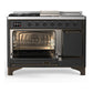 ILVE Majestic III 48-Inch Dual Fuel Range with 5 Sealed Burners + Griddle + French Top, 5.02 cu. ft. Oven, Matte Graphite with Burnished Trim, Natural Gas, Solid Door, UM48FSQNR3MGB