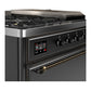 ILVE Majestic III 48-Inch Dual Fuel Range with 5 Sealed Burners + Griddle + French Top, 5.02 cu. ft. Oven, Matte Graphite with Burnished Trim, Natural Gas, Solid Door, UM48FSQNR3MGB