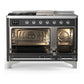 ILVE Majestic III 48-Inch Dual Fuel Range with 5 Sealed Burners + Griddle + French Top, 5.02 cu. ft. Oven, Matte Graphite with Chrome Trim, Natural Gas, Solid Door, UM48FSQNR3MGC