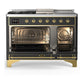 ILVE Majestic III 48-Inch Dual Fuel Range with 5 Sealed Burners + Griddle + French Top, 5.02 cu. ft. Oven, Matte Graphite with Brass Trim, Liquid Propane, Solid Door, UM48FSQNR3MGGLP