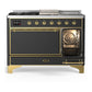ILVE Majestic III 48-Inch Dual Fuel Range with 5 Sealed Burners + Griddle + French Top, 5.02 cu. ft. Oven, Matte Graphite with Brass Trim, Liquid Propane, Solid Door, UM48FSQNR3MGGLP