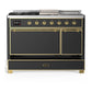 ILVE Majestic III 48-Inch Dual Fuel Range with 5 Sealed Burners + Griddle + French Top, 5.02 cu. ft. Oven, Matte Graphite with Brass Trim, Liquid Propane, Solid Door, UM48FSQNR3MGGLP