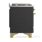ILVE Majestic III 48-Inch Dual Fuel Range with 5 Sealed Burners + Griddle + French Top, 5.02 cu. ft. Oven, Matte Graphite with Brass Trim, Liquid Propane, Solid Door, UM48FSQNR3MGGLP