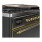 ILVE Majestic III 48-Inch Dual Fuel Range with 5 Sealed Burners + Griddle + French Top, 5.02 cu. ft. Oven, Matte Graphite with Brass Trim, Natural Gas, Solid Door, UM48FSQNR3MGG