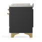 ILVE Majestic III 48-Inch Dual Fuel Range with 5 Sealed Burners + Griddle + French Top, 5.02 cu. ft. Oven, Matte Graphite with Brass Trim, Natural Gas, Solid Door, UM48FSQNR3MGG