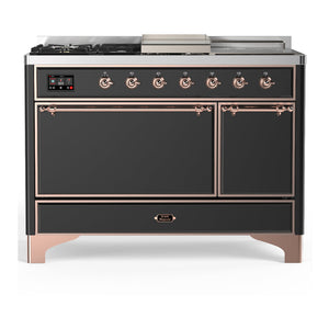 ILVE Majestic III 48-Inch Dual Fuel Range with 5 Sealed Burners + Griddle + French Top, 5.02 cu. ft. Oven, Matte Graphite with Copper Trim, Liquid Propane, Solid Door, UM48FSQNR3MGPLP